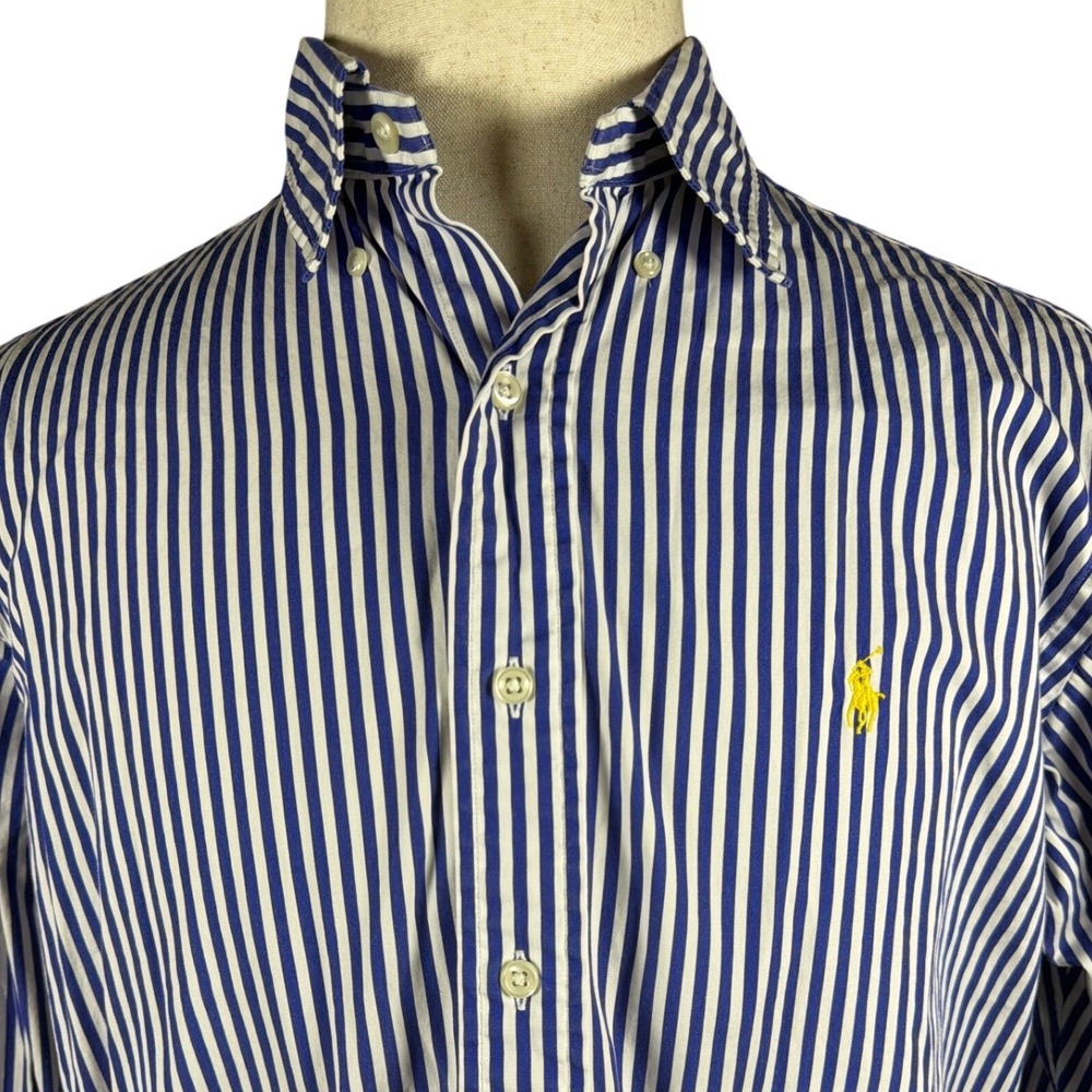Ralph Lauren Mens Classic Fit Striped Button Down Shirt Blue White Large Cotton